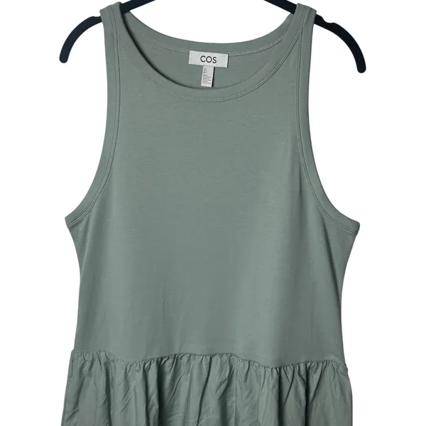 COS Cotton Contrast Panel Maxi Dress Sage Green Coastal Resort Travel Chic L - Image 3