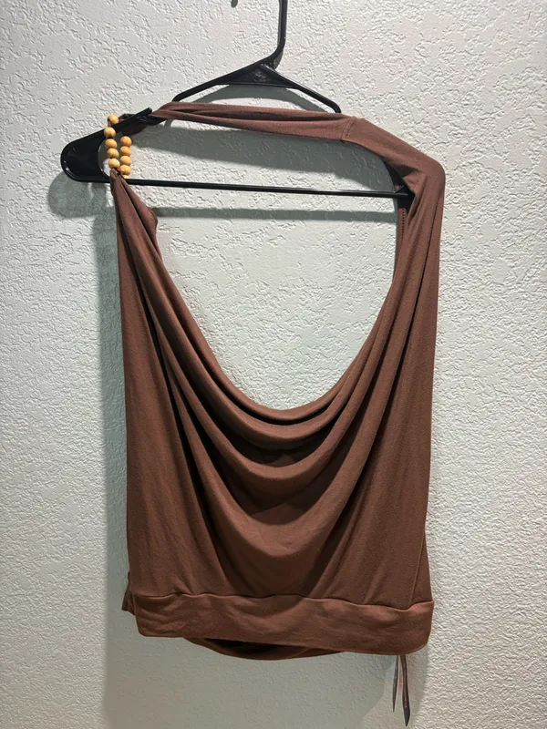 Romwe brown cowl halter top - Image 3