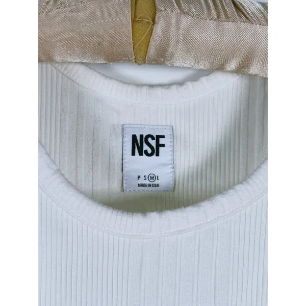 NSF Womens Ribbed Ruched Tank Top High Neck Cotton Modal M White 90s Minimalist - Image 5