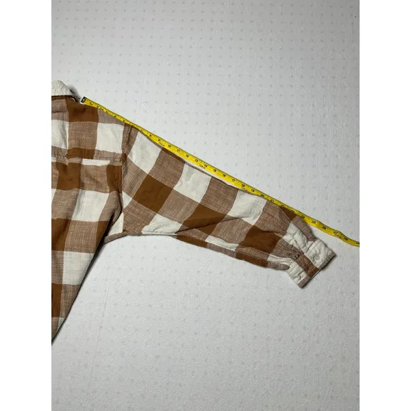American Eagle Brown White Plaid Button Up Flannel Shirt Size Medium 100% Cotton - Image 7