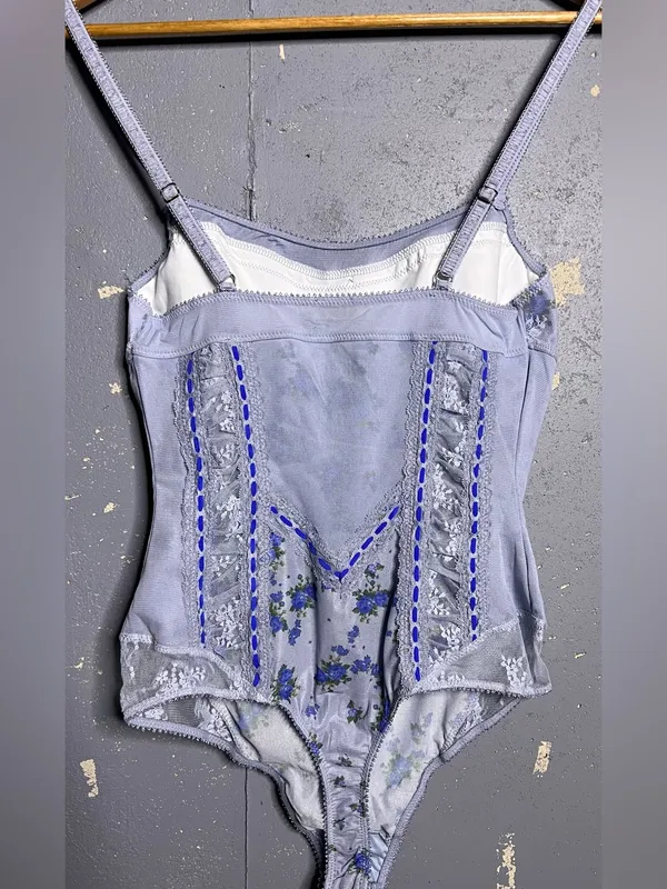 FREE PEOPLE Sara Corset Bodysuit in Blue Combo in Size Medium. - Image 5