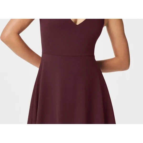 Spanx Pique Shaping Swim Dress Mulberry V-Neck Jacquard A-Line Skort Fit-&-Flare - Image 5