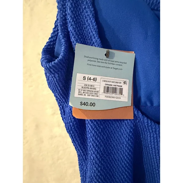 Shade & Shore Blue‎ Textured Crinkle One Piece Swimsuit Small 4-6 NWT - Image 3