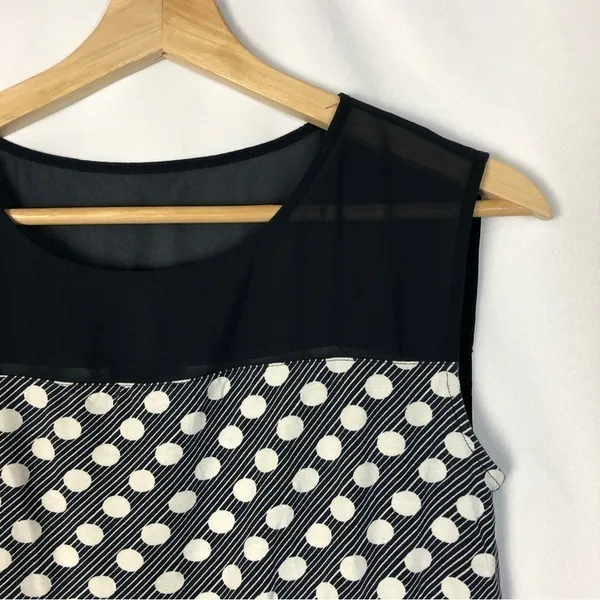 Ann Taylor Navy‎ Blue & White Polka Dot Peplum Tank Top S - Image 3