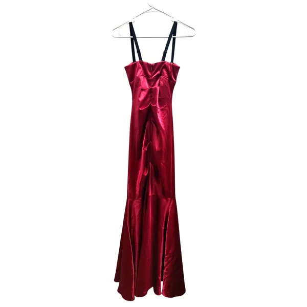 Camille La Vie Size 2 Red Ruched Satin Sweetheart Mermaid Dress Prom Gown - Image 2