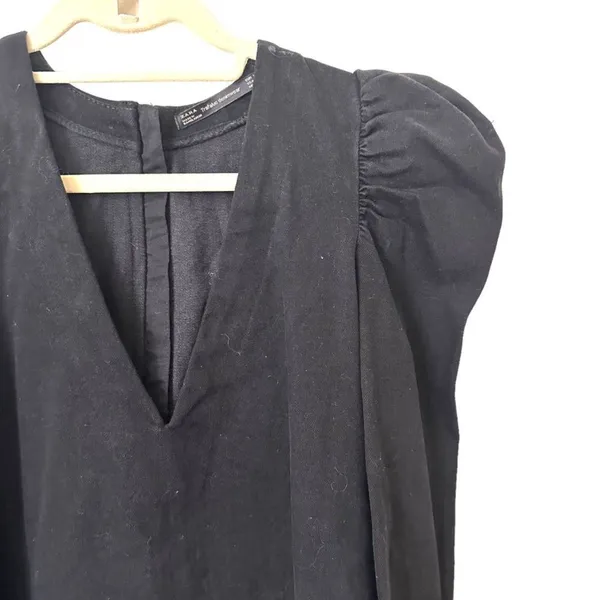 ZARA Denim Puff Shoulder‎ Mini Dress Sz XS - Image 4