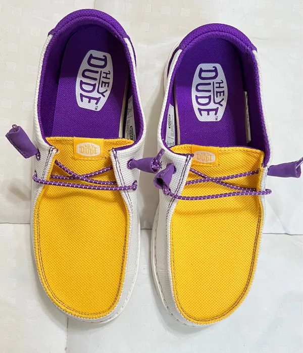 Hey Dude Wendy LSU Women’s Shoes – Purple & Gold – Size 7 - Image 2