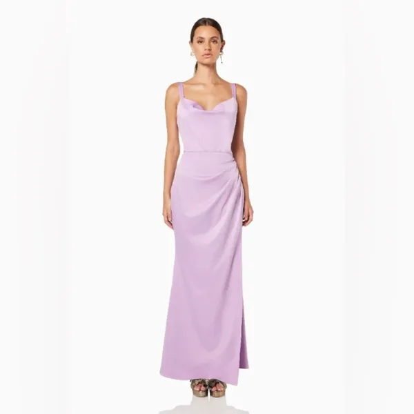 Elliatt Wedding Guest Satin Maxi Dress Lilac High Slit Emerson S NWT - Image 3