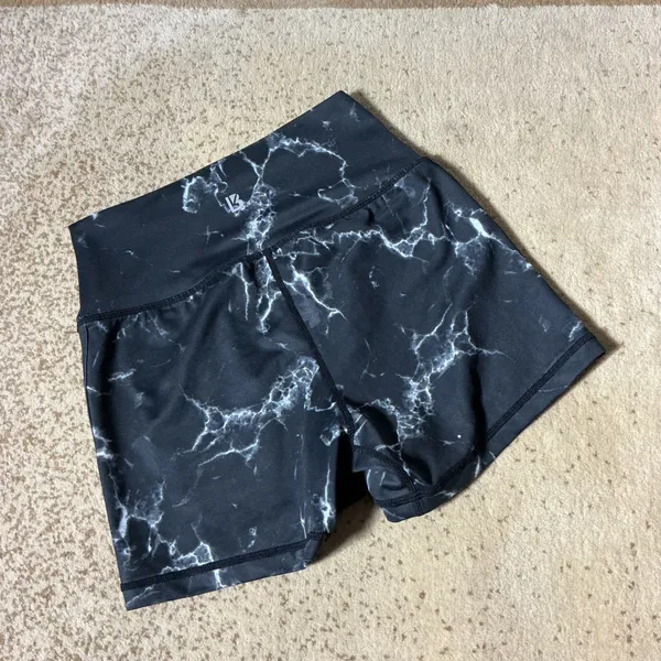 Buffbunny Collection Black White Marble High Rise Athletic‎ Biker Shorts Small - Image 3