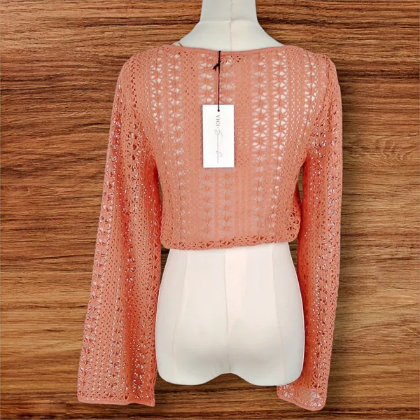 VICI x Summer of Diane Crochet Long Sleeve Top Small Orange Summer Vacation NWT - Image 3