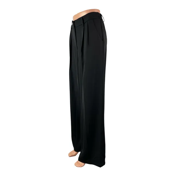 Sassy Zoey Women's Black High Waisted Pleated Wide Leg Trousers Dress Pants Sz M - Image 3