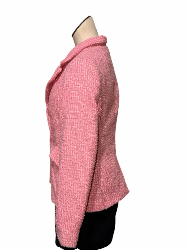 NWT EXPRESS $148 Hourglass Tweed Pink Bouclé Single-Button Blazer Jacket Medium - Image 5