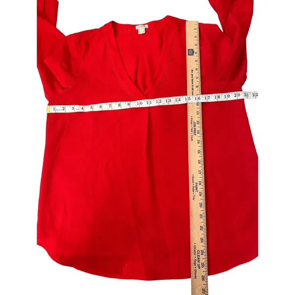 J Crew Red V Neck Long Sleeve Pleated Casual Blouse Top Women‎ Size M Holiday - Image 6