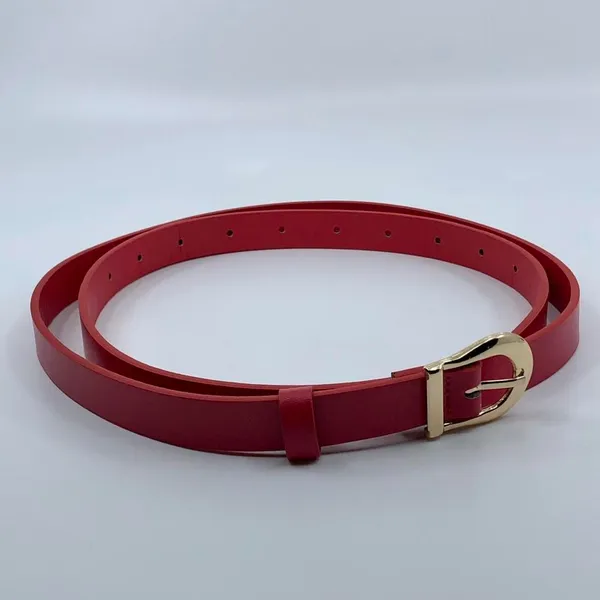 Women's Red Faux Leather Belt w/ Gold Buckle, Fits 34"-43" Inches, X7G9A230-6 - Image 3