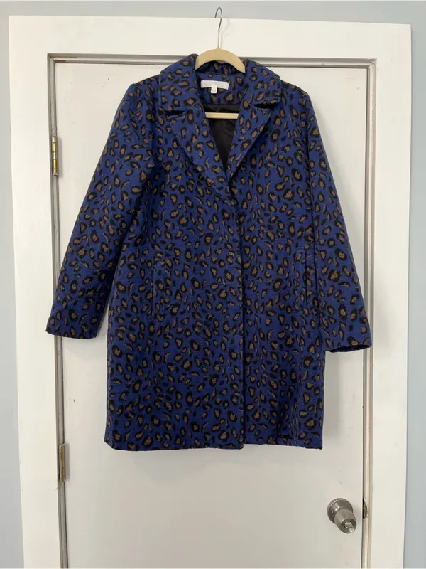 Adyson Parker Blue Leopard Print Pea Coat cheetah size large jacket - Image 3