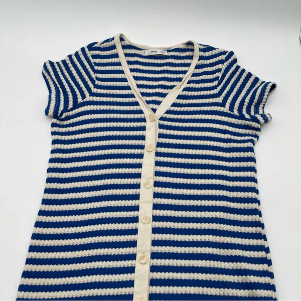 MNG Mango Blue/ Cream Stripe Jersey Sweater Midi Dress Sz US 10 Short Sleeve - Image 4