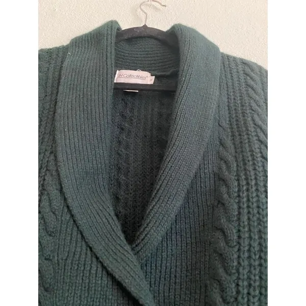 Vintage JH Collectibles Wool Dark Green Shawl Collar Knit Blouse M - Image 7