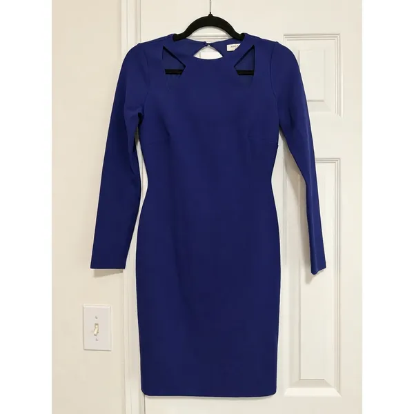 Halston Heritage Blue Ponte Cutout Sheath Dress Long Sleeve Bodycon XS - Image 2