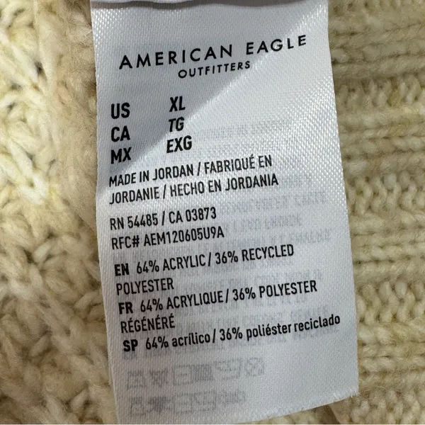 American Eagle Deep V‎ Neck Waffle Knit Oversized Chunky Sweater Tan XL - Image 10