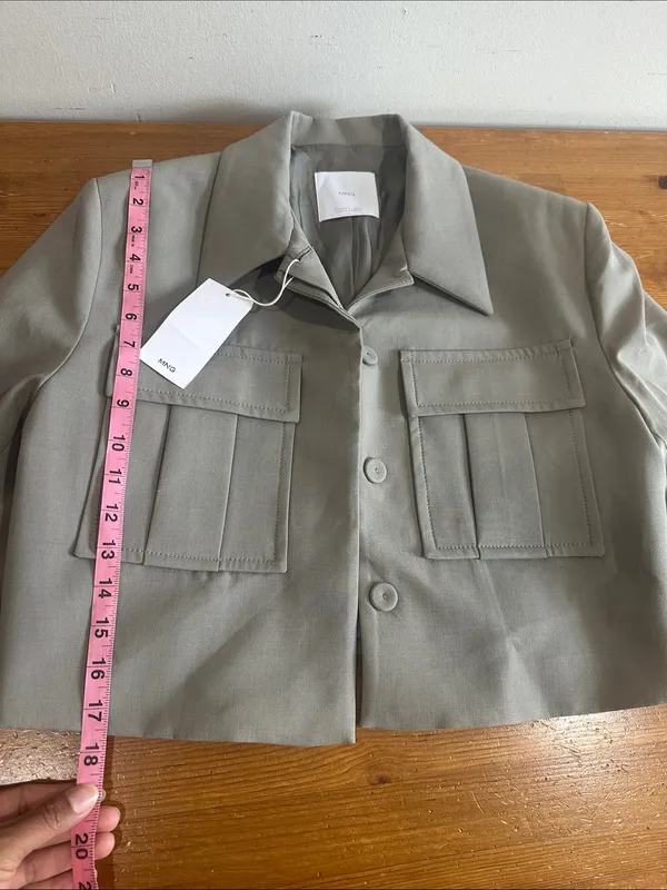 Mango Cropped Utility Jacket in Taupe Size M - Image 9