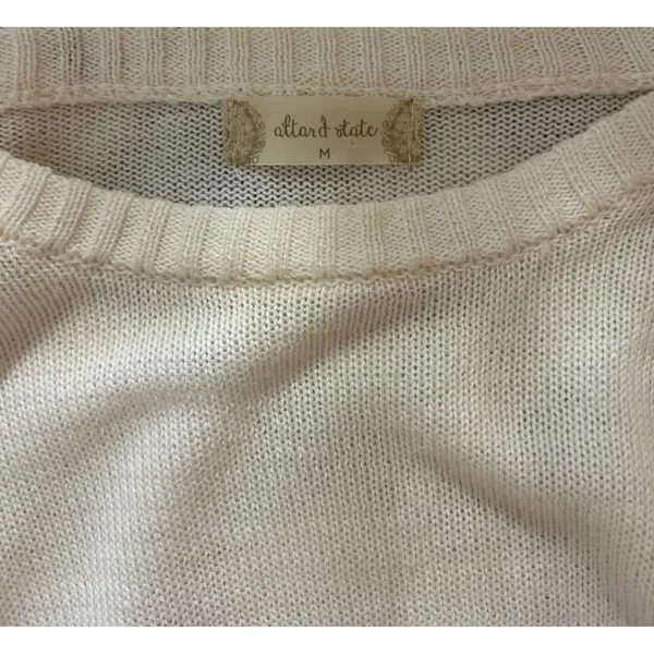 Altar'd State‎ Cropped Bell Sleeve Sweater Women's M Cream Knit Boho Top - Image 4