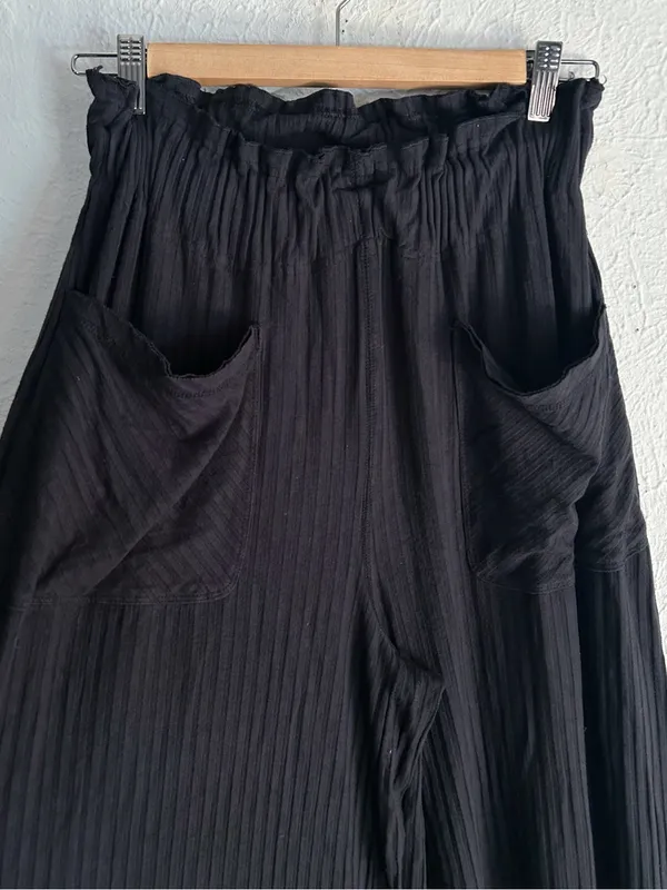 FP Movement Blissed Out Wide Leg Pants Black Ribbed High Rise Small - Image 4