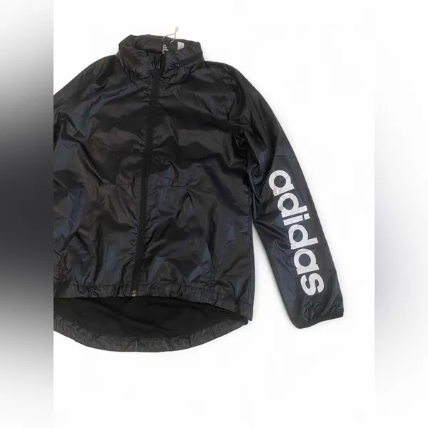 Adidas Women's Linear Windbreaker W/Hoodie, Rain Jacket, Full Zip, Black Size XS - Image 6