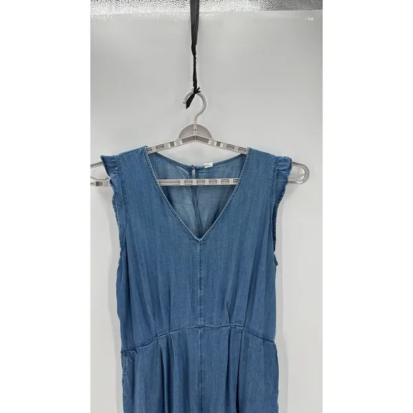 Old Navy chambray Lightweight Denim Lyocell Flutter cap Sleeve Romper size XL - Image 3
