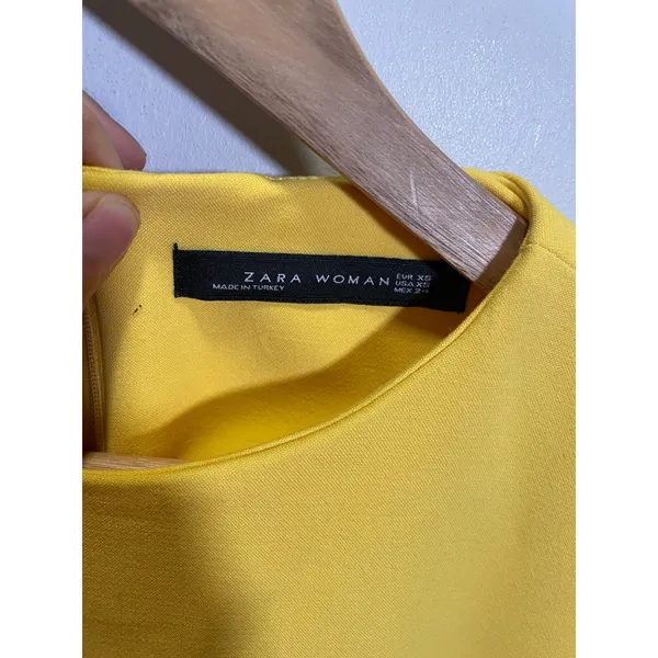 Zara Bell Sleeve Shift Dress Womens XS Yellow Ruffle Mini Mod Contemporary - Image 8