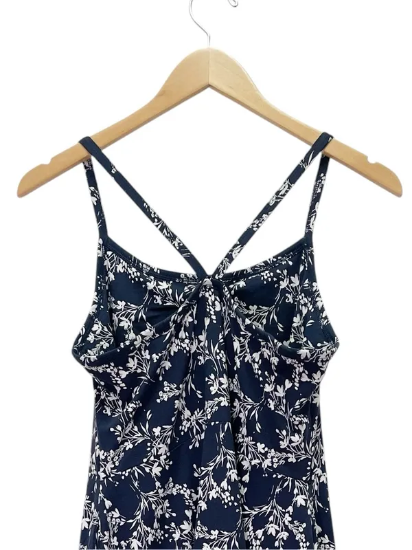 PACT Organic Cotton Fit Flare Midi Dress Size Large Navy Floral Shelf Bra Knit - Image 7