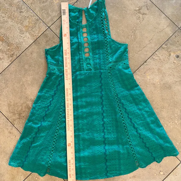 Free People‎ Green Lace Eyelet Cutout Fit Flare Mini Dress Women's Size 8 NWOT - Image 12