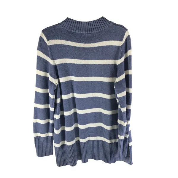 GAP Womens Sweater Tunic Mock Neck Striped Blue White XL - Image 2
