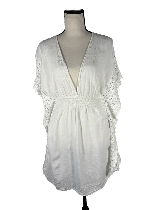 Sea Spice Resort White Crochet Sleeve Cover Up Tunic Dress Large - Image 2