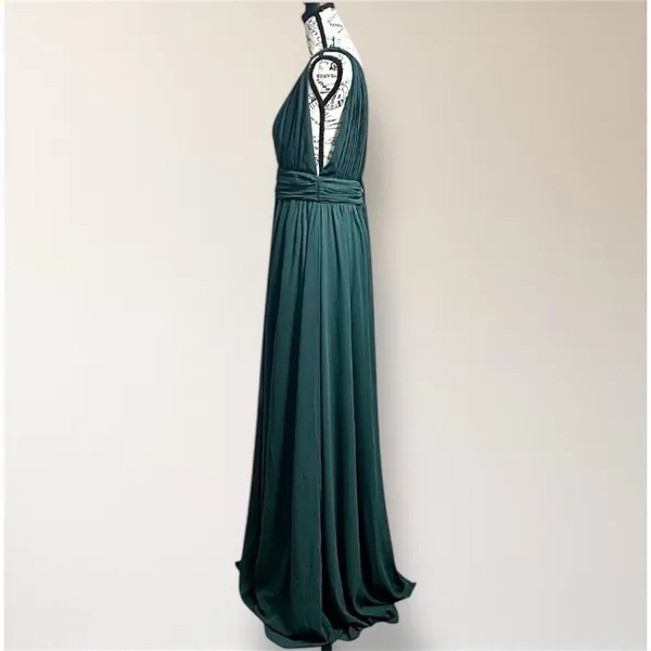 Lulus Heavenly‎ Hues Green Maxi Dress Pleated Deep V Slit Autumn Wedding Guest - Image 4