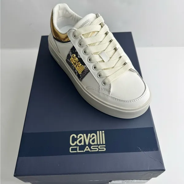 Roberto Cavalli leather White and Gold Women's Sneakers - Image 6