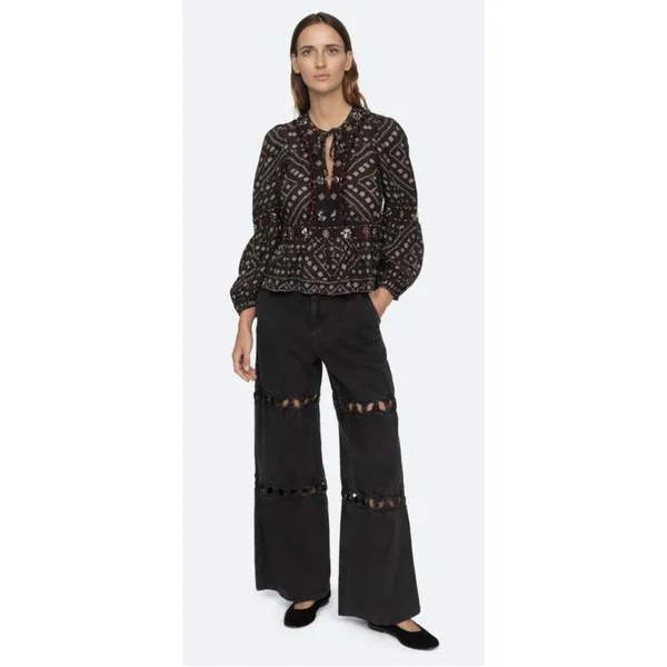 Sea New York Maja Top Cotton Size XS Boho Peplum Embellished - Image 3
