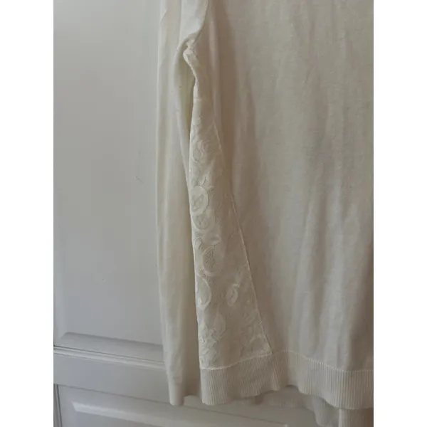 Ann Taylor Womens White Lace Panel Long Sleeve‎ Sweater Cotton Blend Size S - Image 4