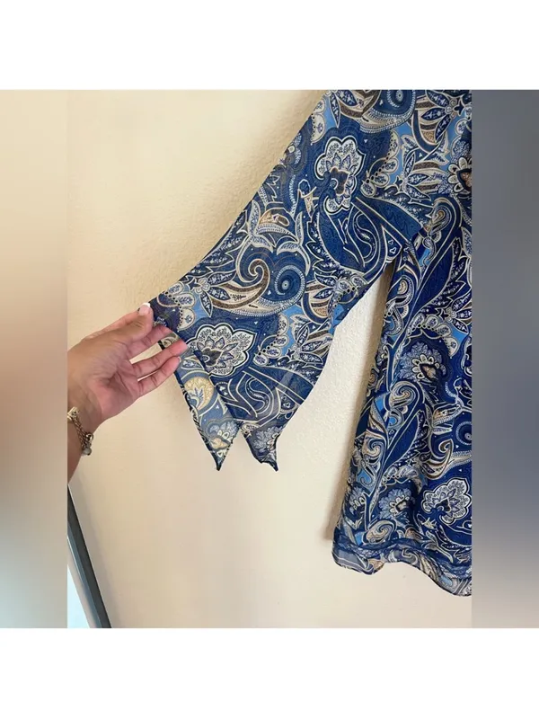 Alice + Olivia Cari Mosaic Paisley Flowy Sleeve Off The Shoulder Mini Dress Sz M - Image 5