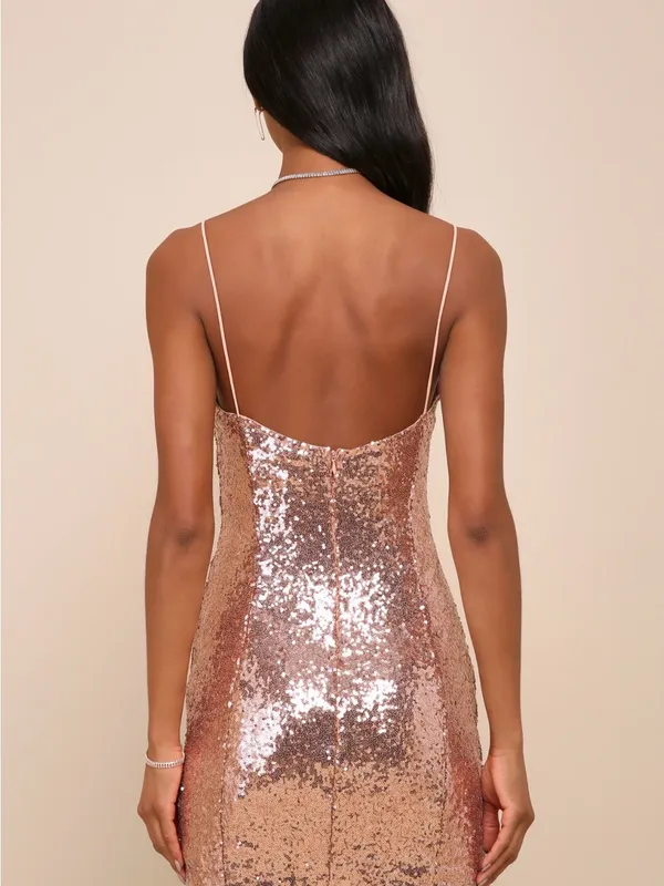 Lulu's Bring It Rose Gold Sequin Mini Slip Bodycon Dress - Image 10