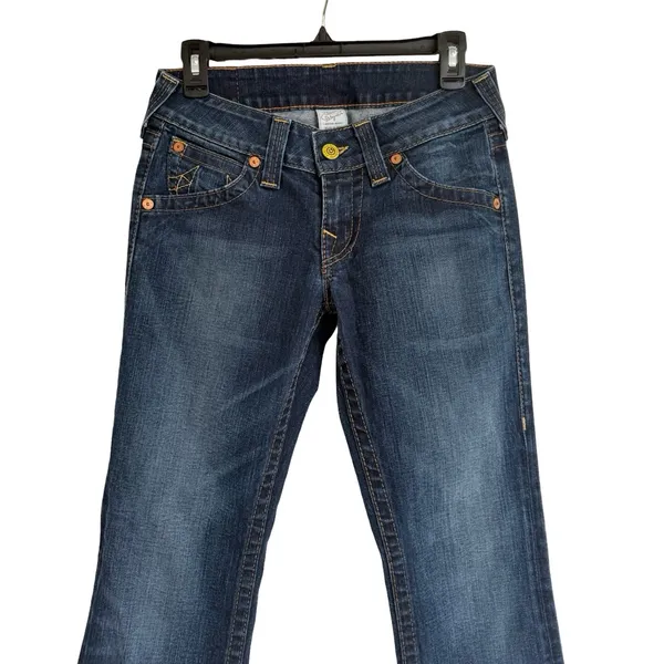 True Religion Y2K Horse Shoe Back Pocket Bootcut Flare Jeans 28 Blue Low Rise - Image 7