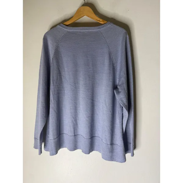 Eileen Fisher Italian Yarn Periwinkle Blue Crewneck Sweater M Side Slits Raglan - Image 2