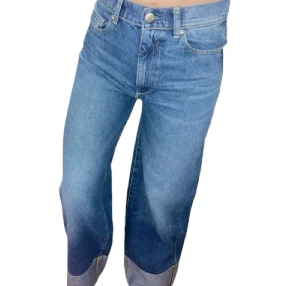 DL1961 Classic Wide Leg Cuffed Palazzo Denim Jeans 25 - Image 4