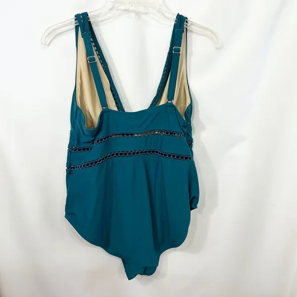 Swimsuits For All Plus‎ Size 18 One Piece Swimsuit Teal Blue Lattice Cut Out 353 - Image 3