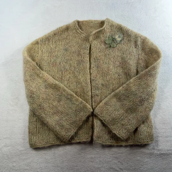Vtg 70s Sz S Cardigan Sweater Open Knit CottageCore Granny Boho Handmade‎ Beige - Image 2