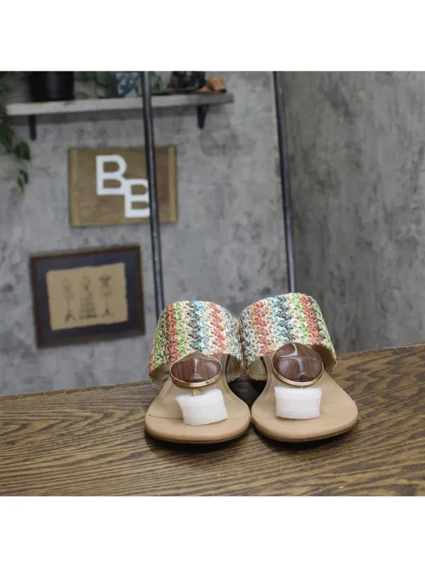 NWT Style & Co. Embellished Raffia Thong Block Heel Sandals Multi Brown 9M - Image 4