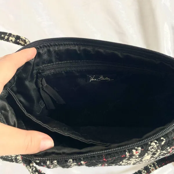 Vera Bradley limited edition plaid tweed East/West shoulder bag Black White Red - Image 5
