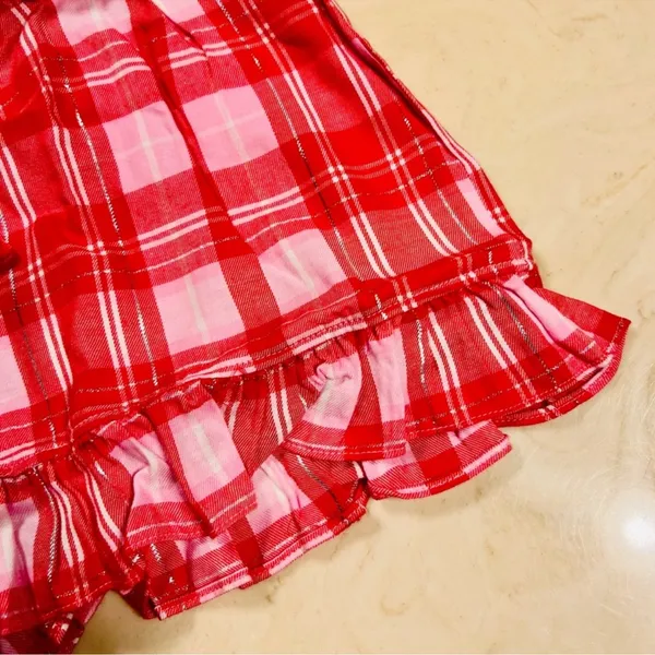 PINK VICTORIA’S SECRET Flannel Pajama Shorts Red Pink Silver Plaid Ruffle L - Image 5