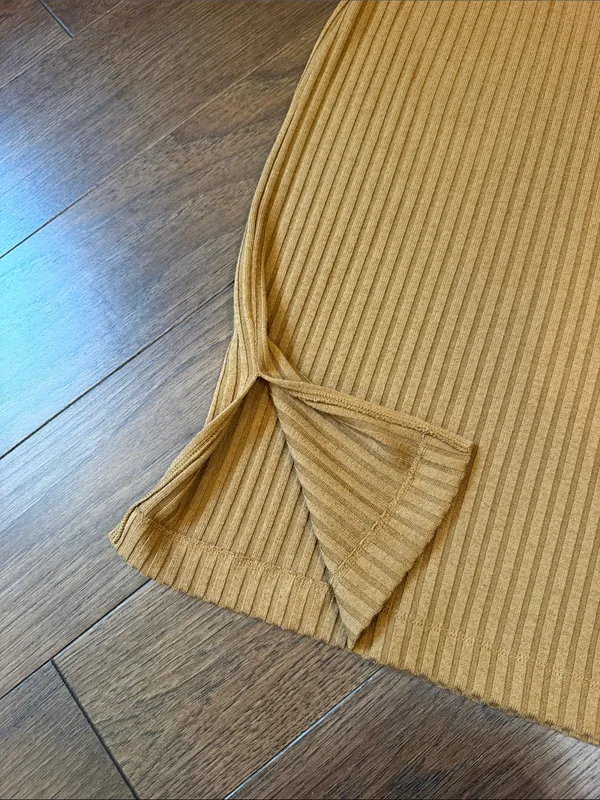 Nine West Ribbed Sleeveless Midi Dress - Mustard Gold Size Large - C73-032 - Image 5