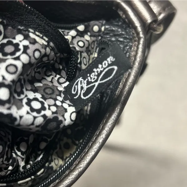 Vintage Brighton Embroidered Floral Black Peddled Leather Crossbody Purse - Image 7