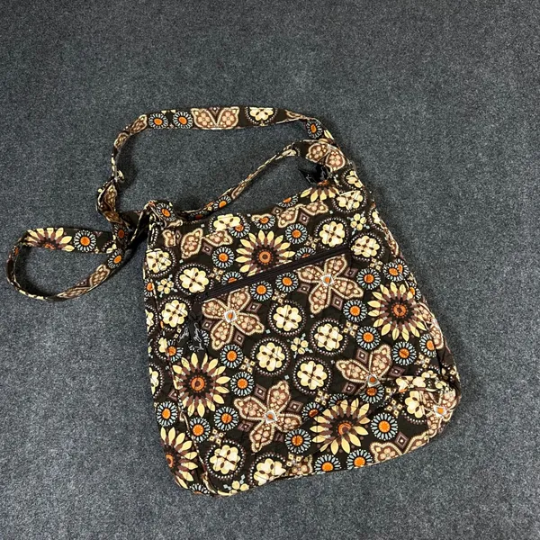 Vera Bradley Crossbody Bag Mocha Rouge Quilted Floral Brown Orange Blue Purse - Image 9